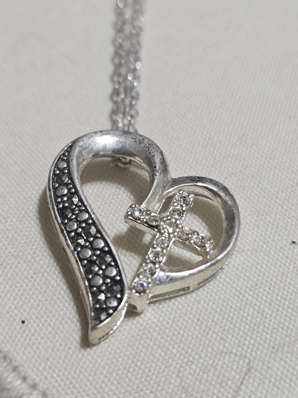 Silver-tone Rhinestone Heart Pendant Necklace